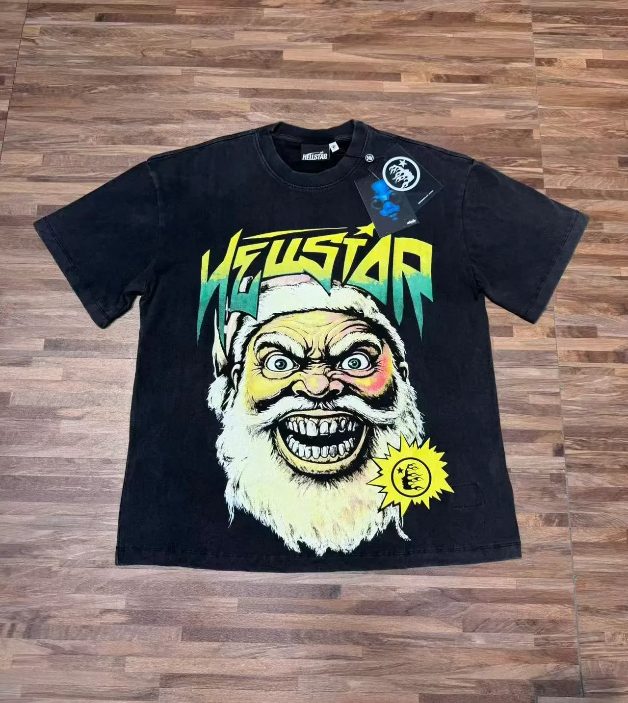 T-shirt graphique oversize acid wash noir Hellstar 7
