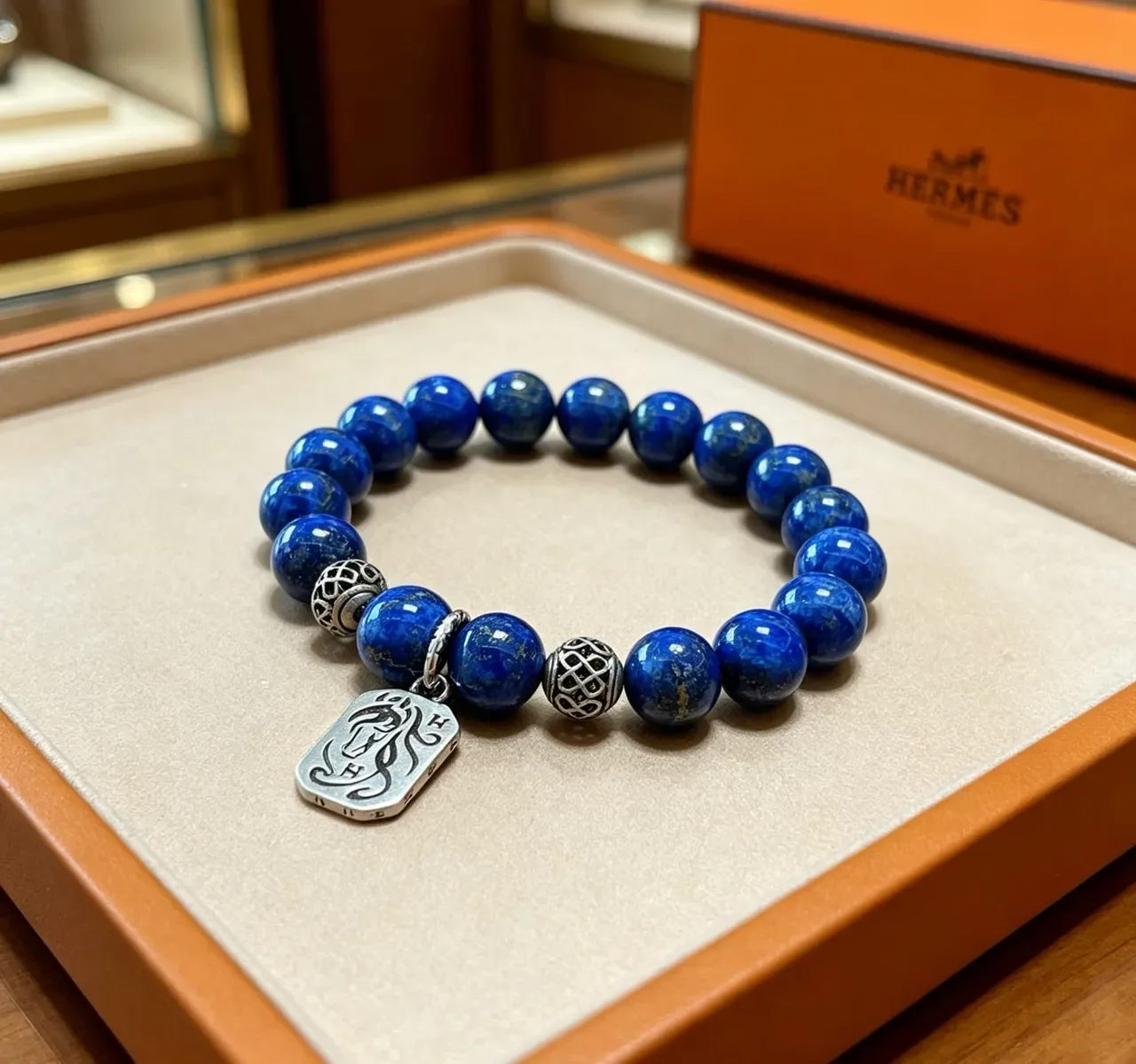 Hermès 青金石串珠银色魅力手链 2