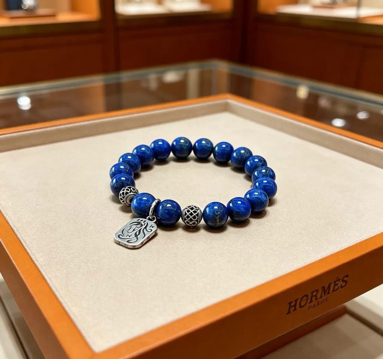 Hermès 青金石串珠银色魅力手链 4