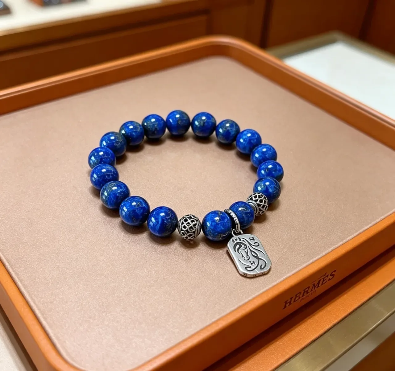 Hermès 青金石串珠银色魅力手链 6