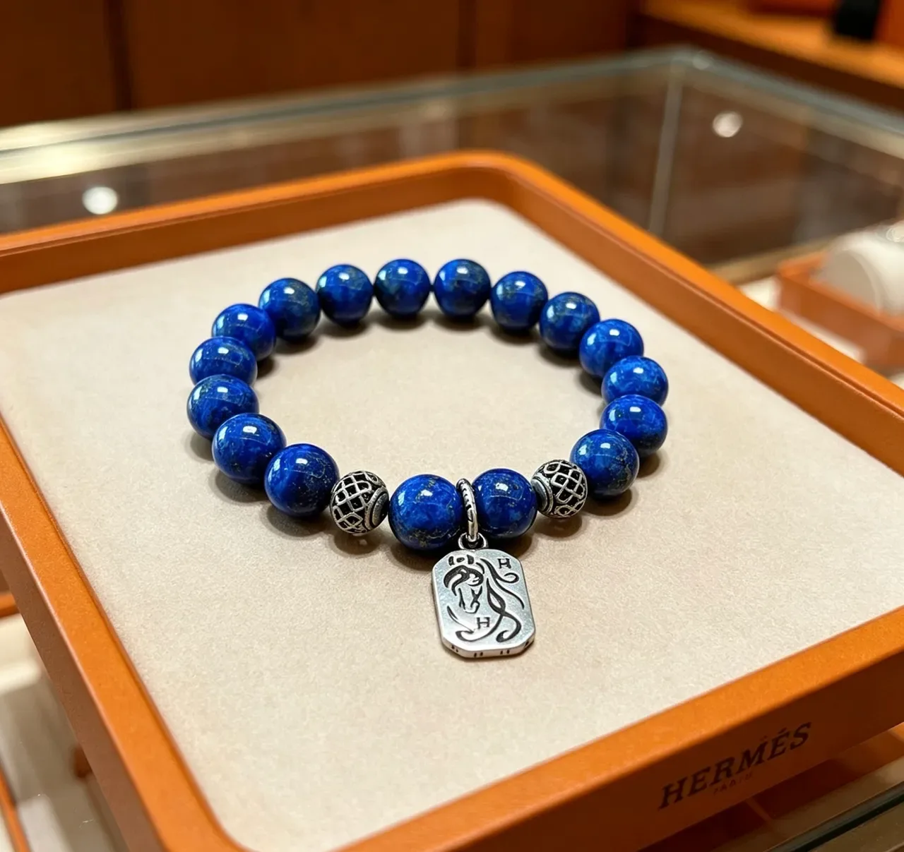 Hermès 青金石串珠银色魅力手链 7