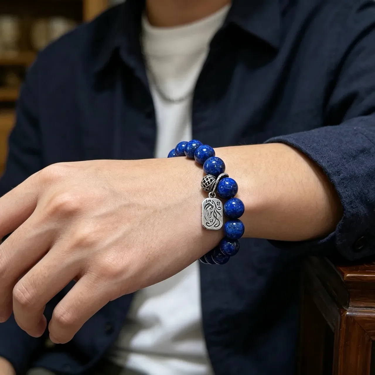 Hermès 青金石串珠银色魅力手链 8