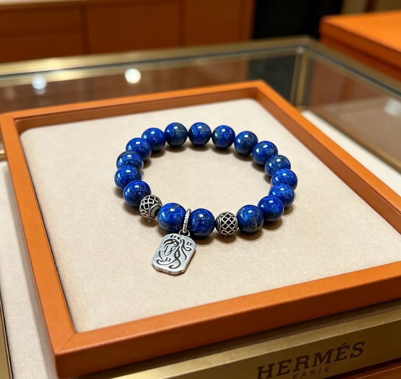 Hermès 青金石串珠银色魅力手链 9