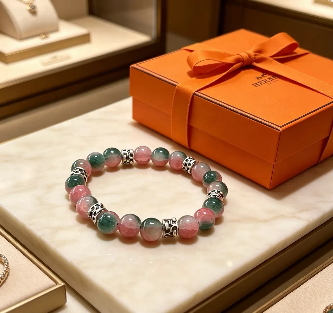 Hermès Beaded Multistone Pink and Green Bracelet 6
