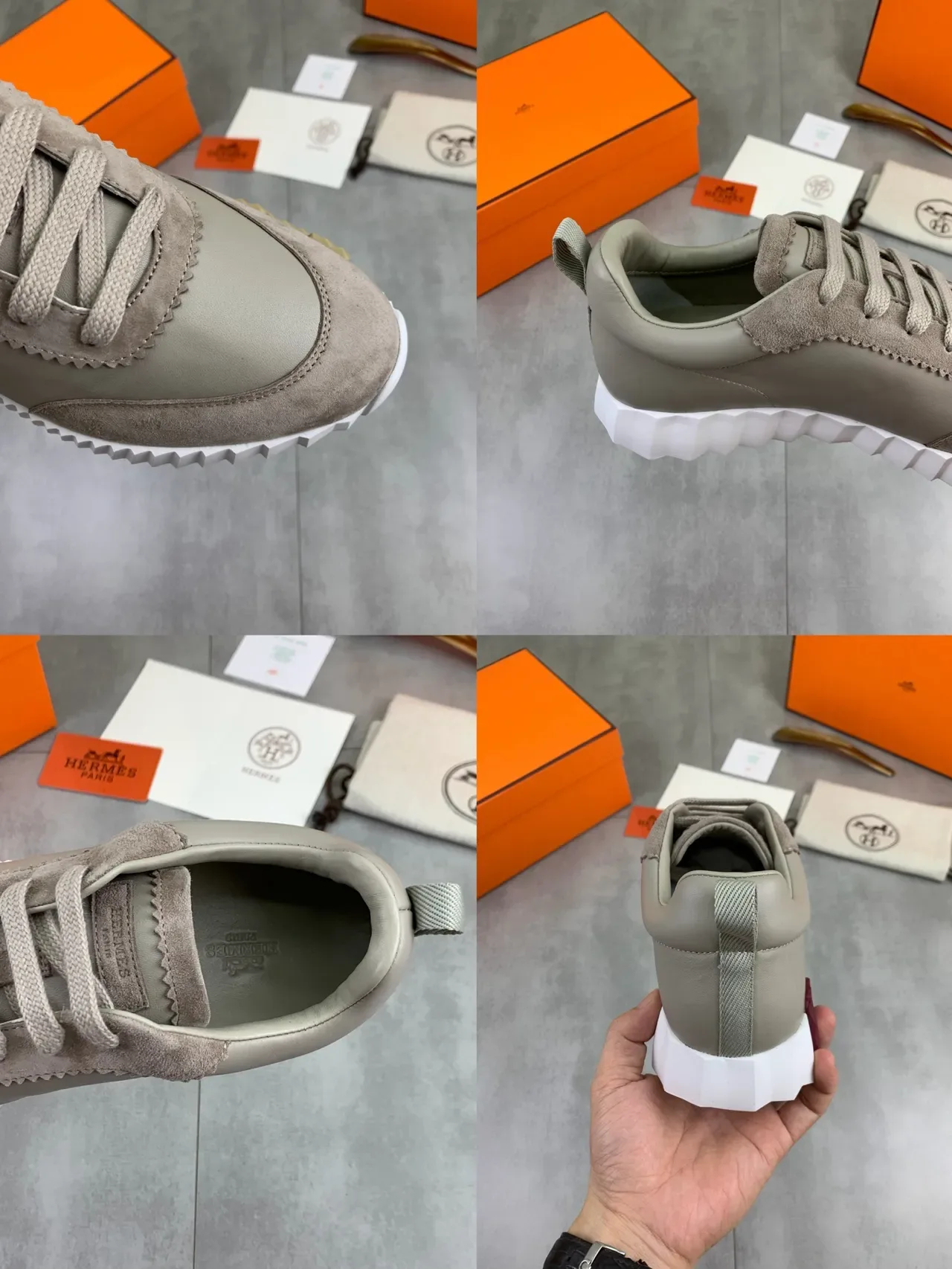 Hermès Beige Burgundy Zapatos Lifestyle con Upper de Suede-Leather Hybrid, Ojales cosidos en zigzag 2
