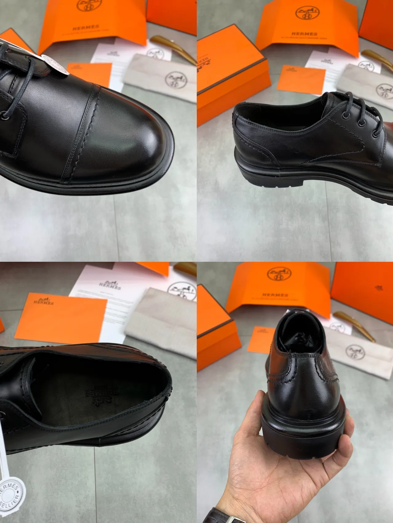 Hermès Chaussures Oxford à bout cap-toe noir lacées 2