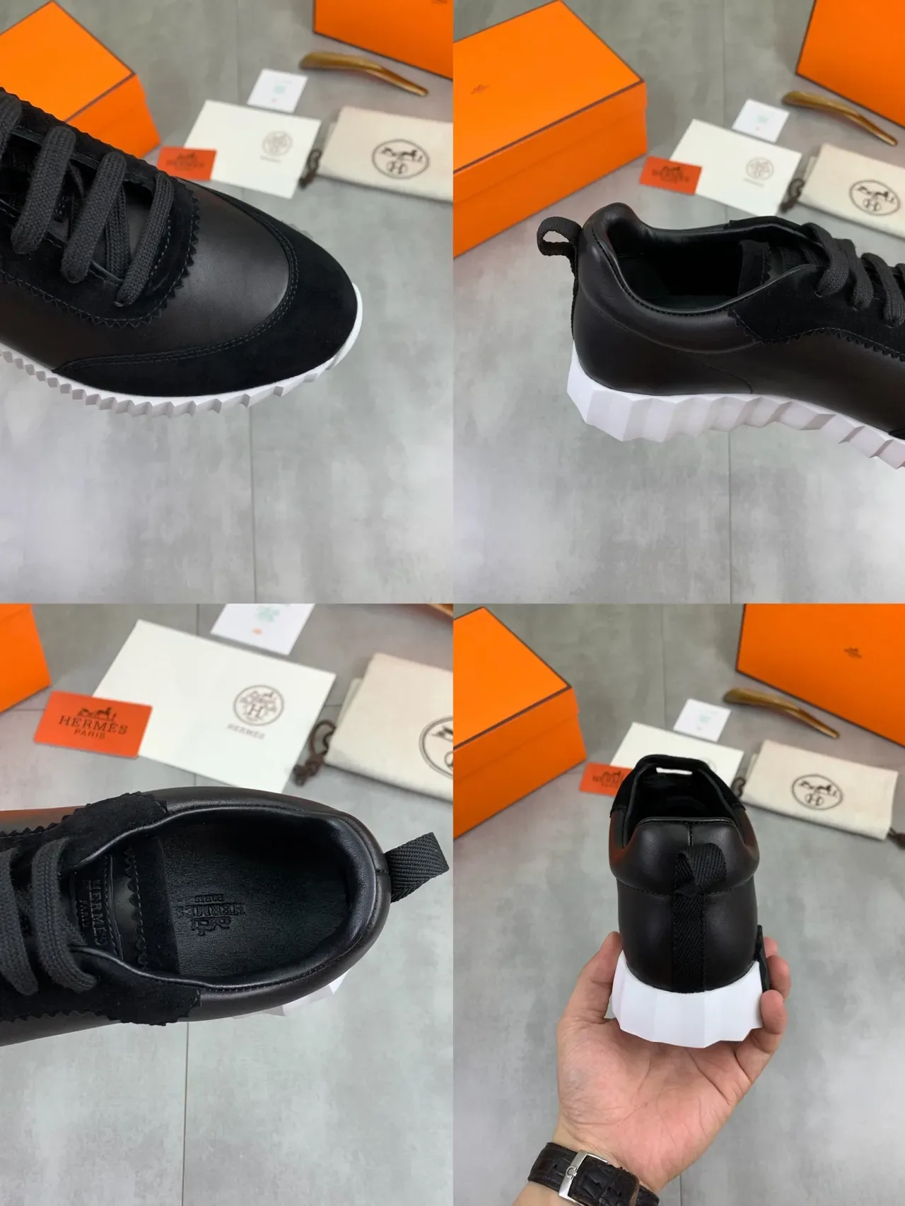 Hermès Tênis Lifestyle Preto de Couro e Camurça 2