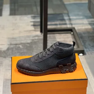 Hermès 黑色网面麂皮高帮生活运动鞋