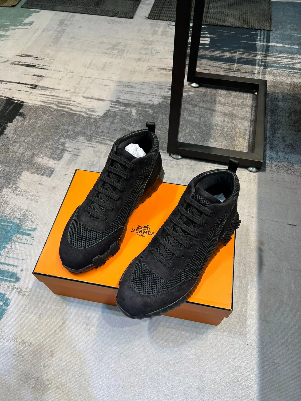 Hermès Black Mesh-Suede High-Top Lifestyle Sneaker 6