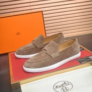 Hermès 棕白麂皮 H形鞋带 乐福鞋