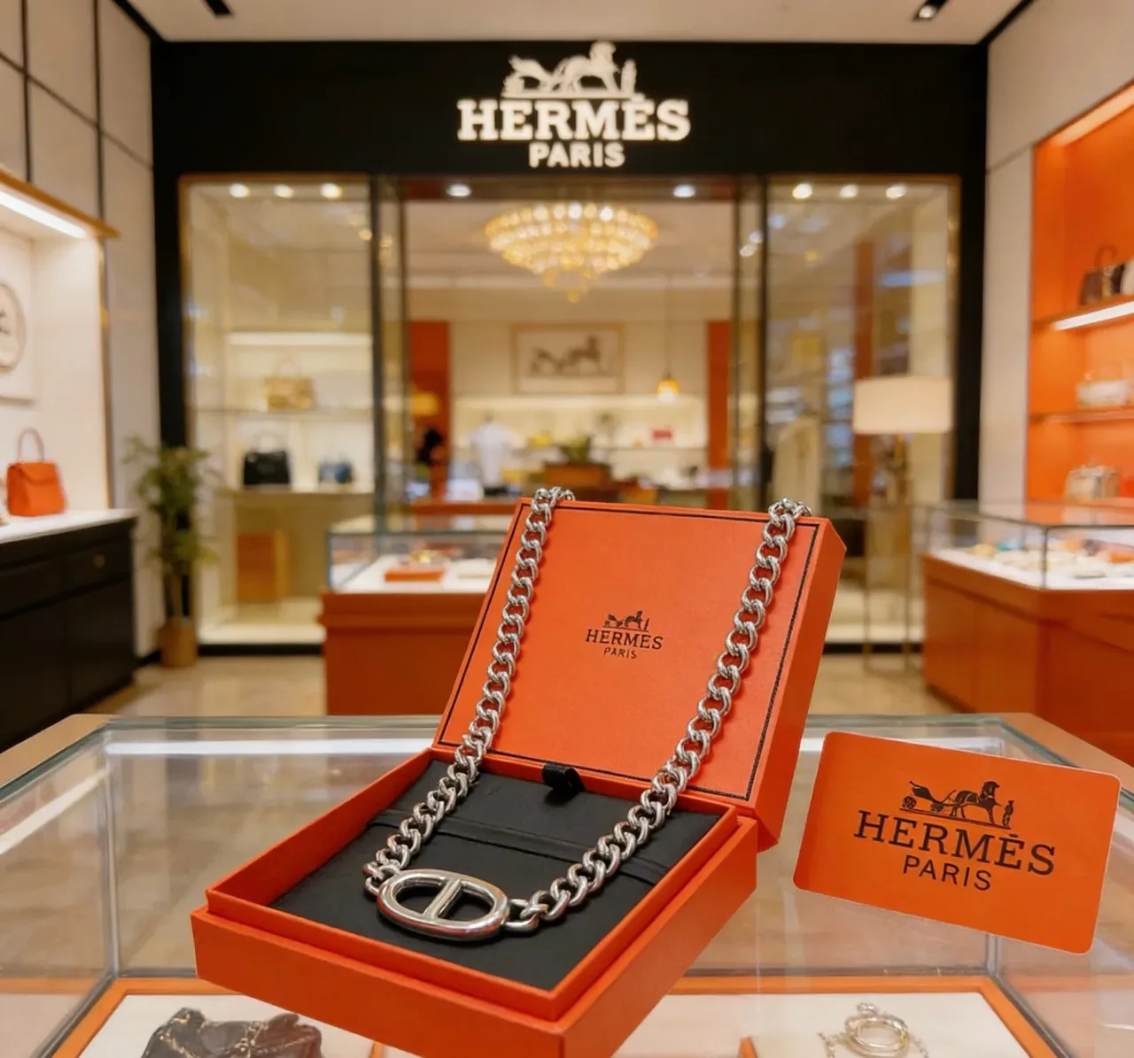 Hermès Chaine d'Ancre 银色 粗链条 双H椭圆搭扣 项链 7