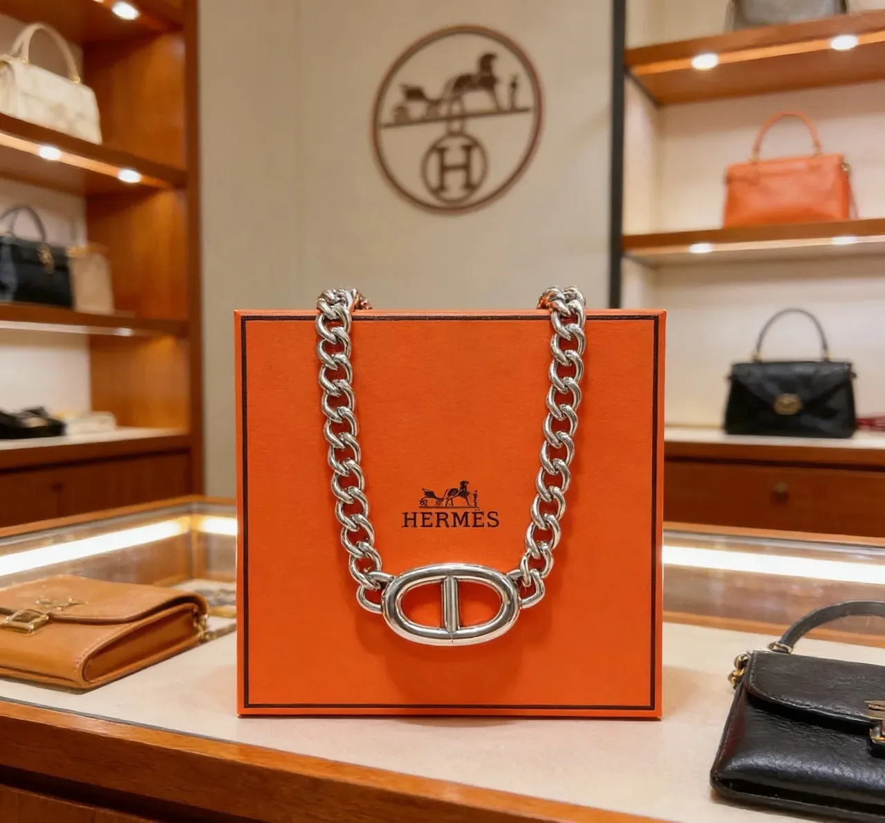Hermès Chaine d'Ancre 银色 粗链条 双H椭圆搭扣 项链 9