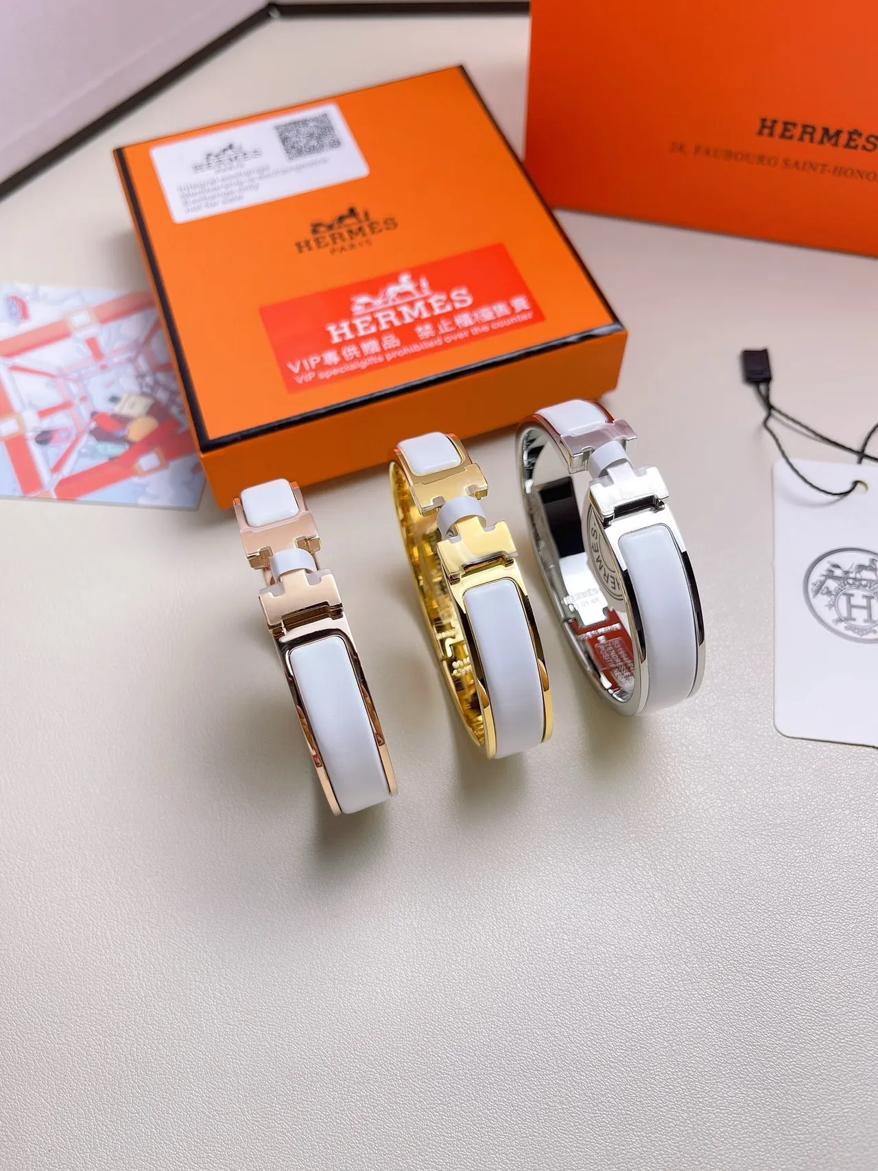Hermès Clic H Bracelet Céramique blanche Or rose Or argent Bracelets 2