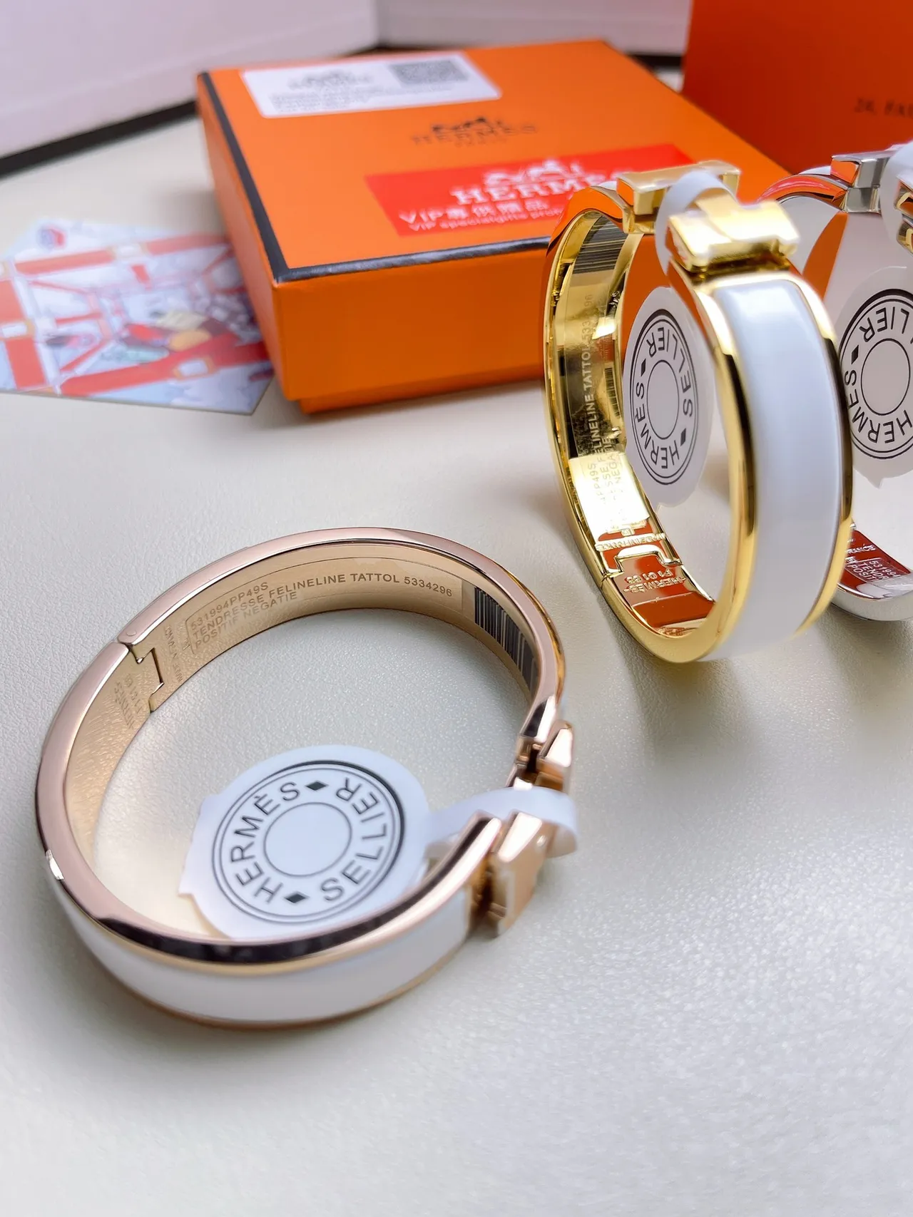 Hermès Clic H Bracelet Céramique blanche Or rose Or argent Bracelets 4
