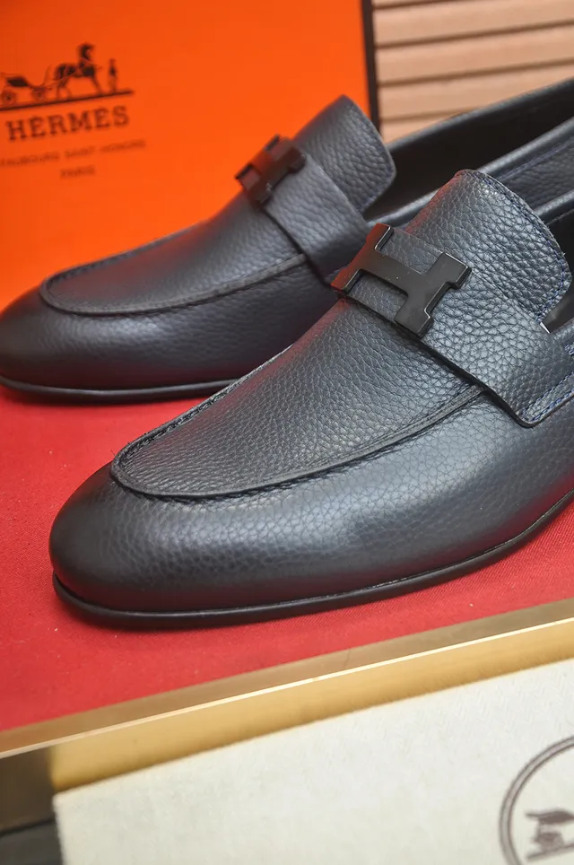 Hermès H-Buckle Pebbled Leather Loafers 2