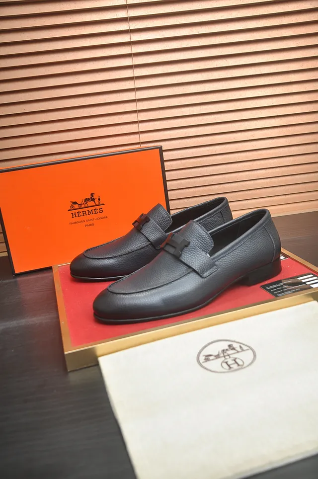 Hermès H-Buckle Pebbled Leather Loafers 4