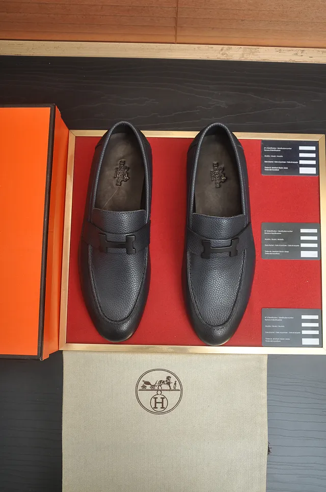 Hermès H-Buckle Pebbled Leather Loafers 5