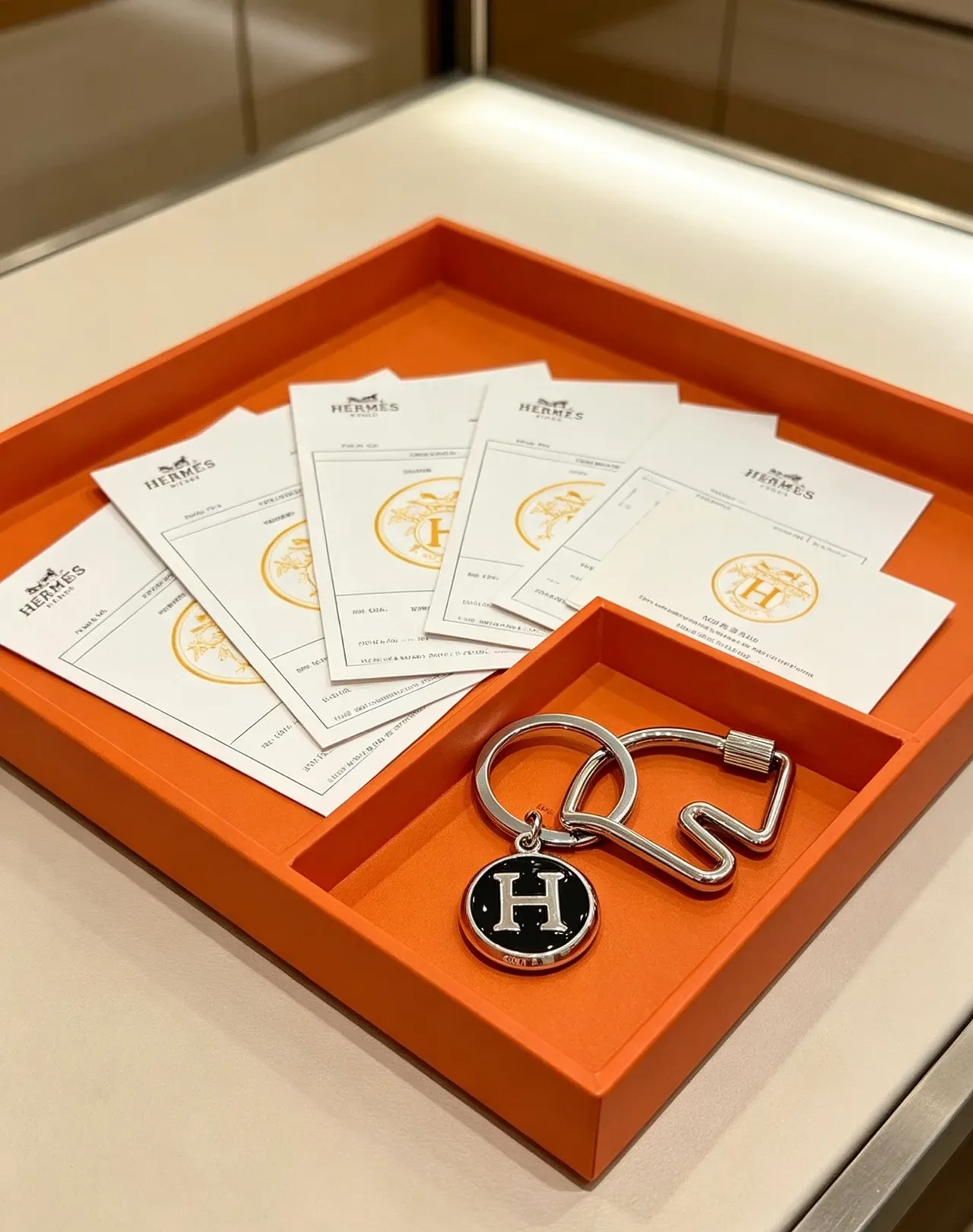 Hermès H Charm 钥匙圈 银色 黑色珐琅 手链 6