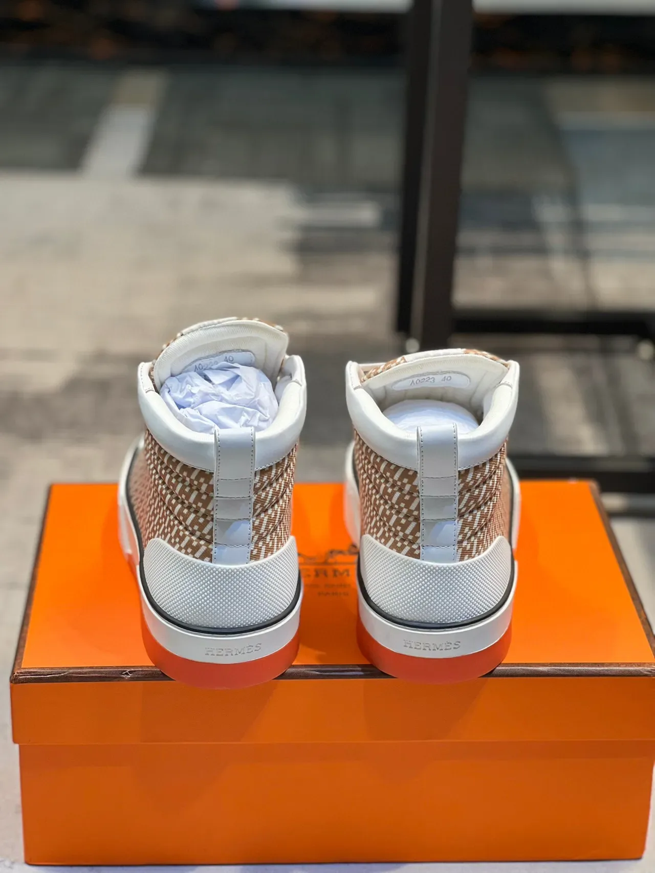 Hermès H Cut Geometric Pattern Beige and White Lifestyle Sneakers 2