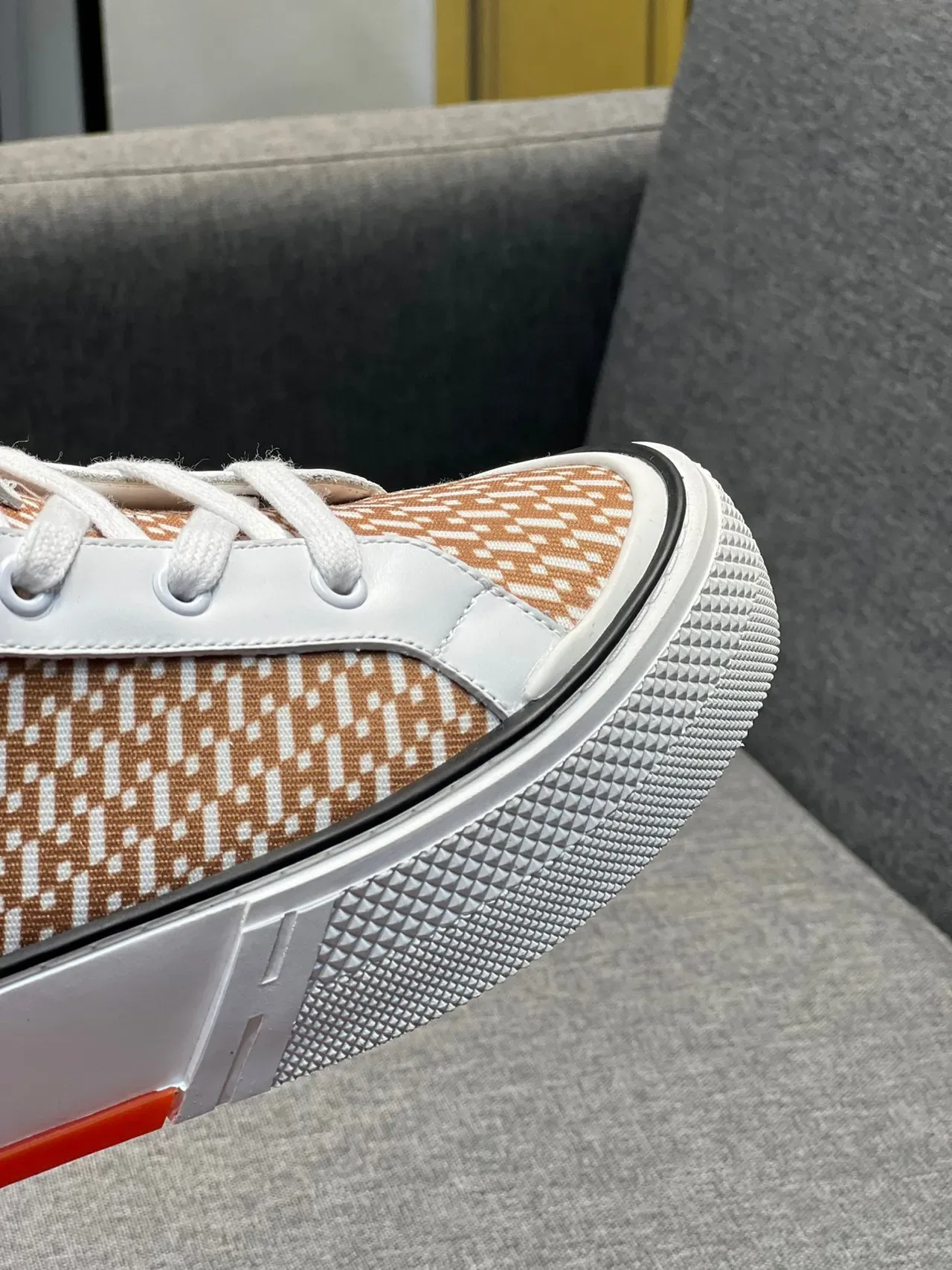 Hermès H Cut Geometric Pattern Beige and White Lifestyle Sneakers 3