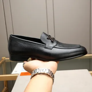 Hermès H Jour 黑色纹理皮革 H-Buckle 乐福鞋