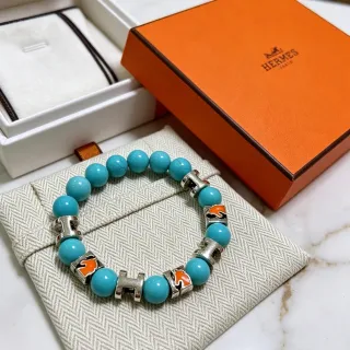 Hermès H-Link 蓝橙 串珠图案 手链