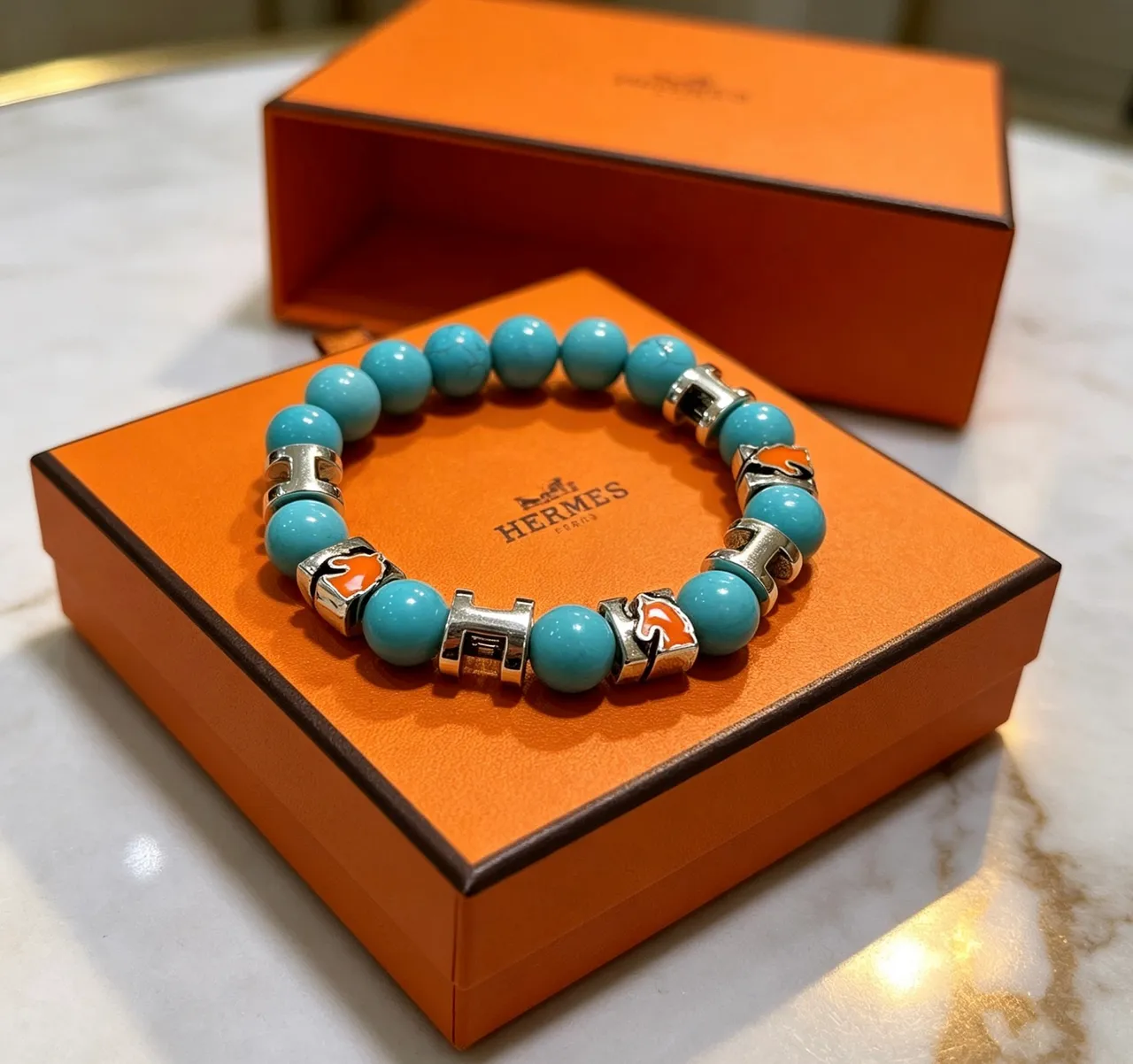 Hermès H-Link سوار أزرق برتقالي بتصميم خرزي 2