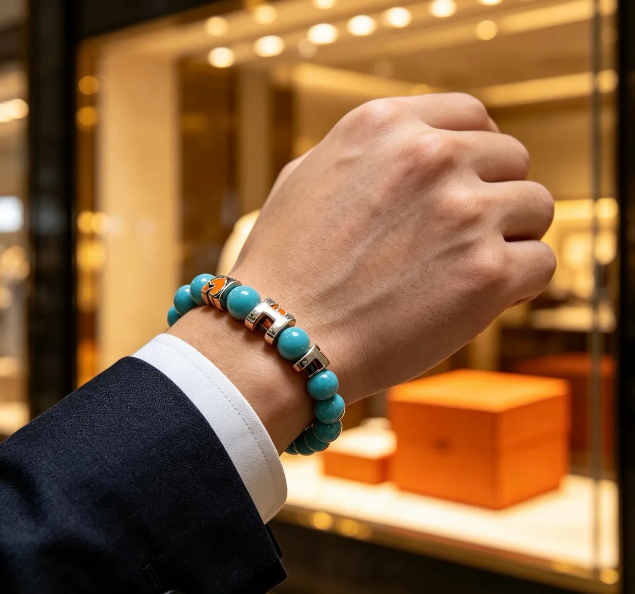 Hermès H-Link سوار أزرق برتقالي بتصميم خرزي 3