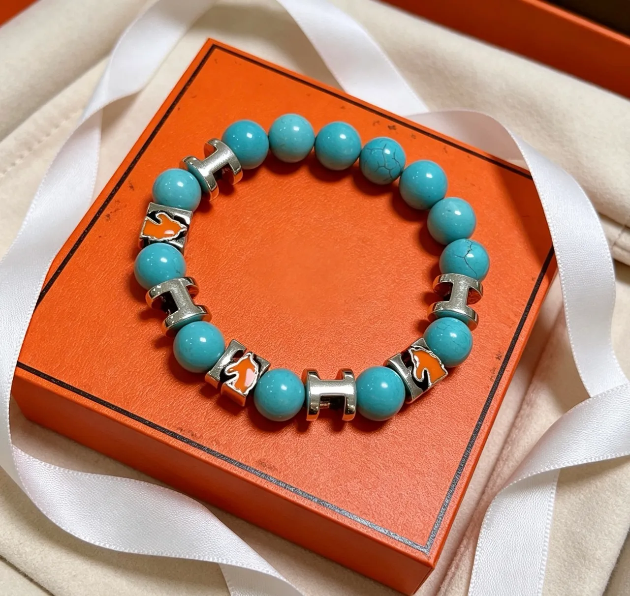 Hermès H-Link سوار أزرق برتقالي بتصميم خرزي 6