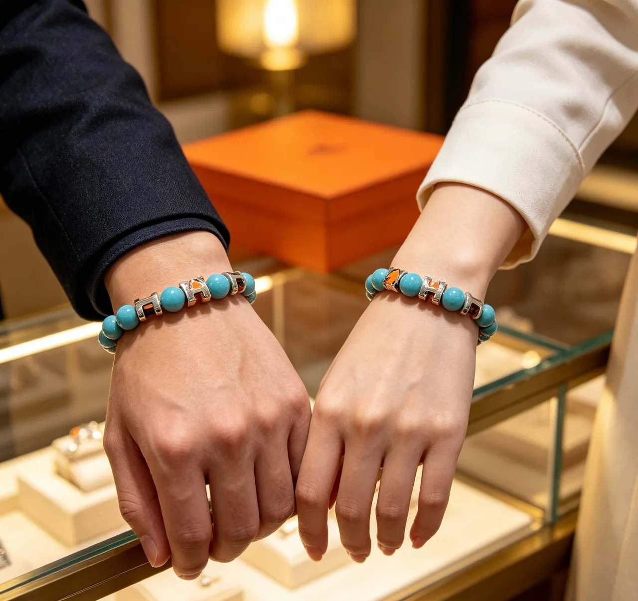 Hermès H-Link سوار أزرق برتقالي بتصميم خرزي 7
