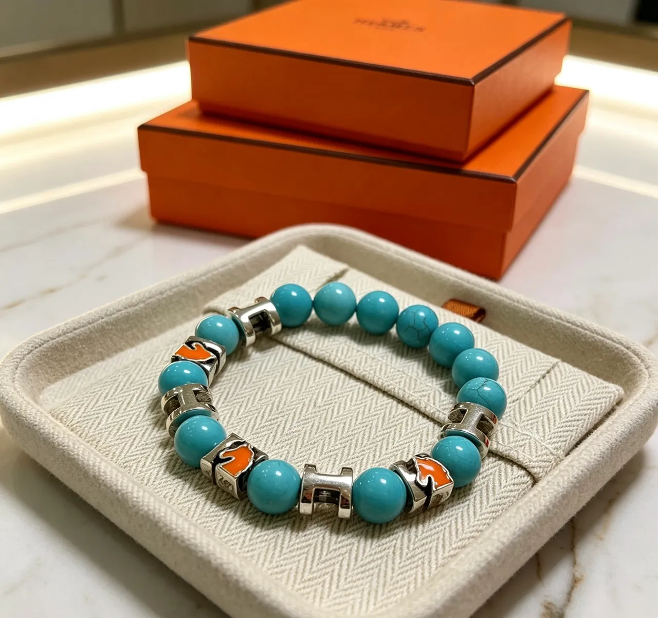 Hermès H-Link سوار أزرق برتقالي بتصميم خرزي 8