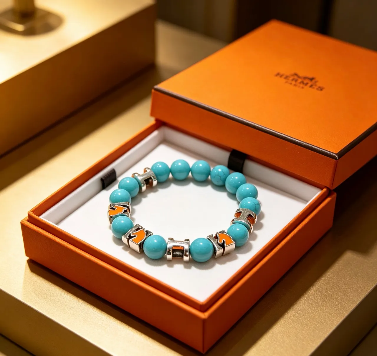 Hermès H-Link سوار أزرق برتقالي بتصميم خرزي 9