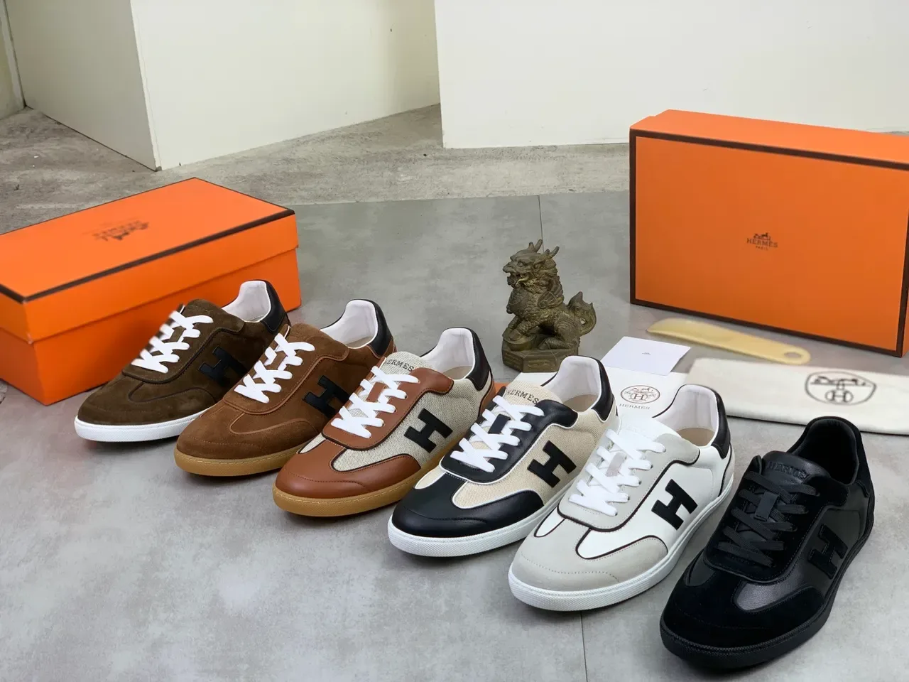 Hermès H Logo Brown Suede White Lace Lifestyle Sneakers 2