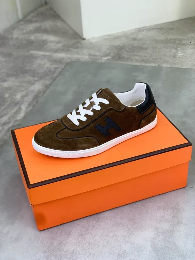 Hermès H Logo Brown Suede White Lace Lifestyle Sneakers 5