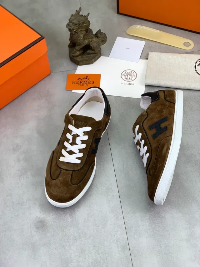 Hermès H Logo Brown Suede White Lace Lifestyle Sneakers 6