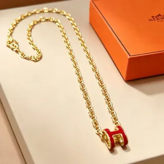 Hermès H Pendant 金色 红色 马林娜链 搪瓷填充 项链