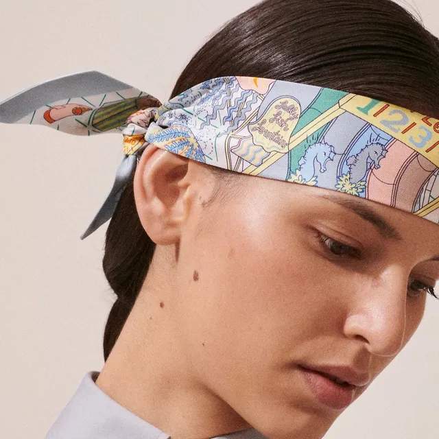 Hermès Illustrated Motif Light Blue Border Silk Scarf 3