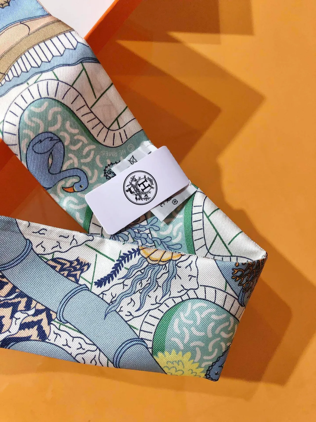 Hermès Illustrated Motif Light Blue Border Silk Scarf 7