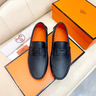 Hermès Oran কালো দানেদার চামড়া H-Buckle লোআফার
