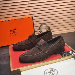 Hermès Oran 棕黑麂皮 H-Buckle 鞋带 乐福鞋