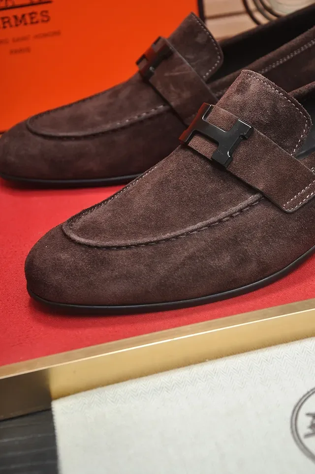 Hermès Oran Brown Black Suede Upper H-Buckle Strap Loafer 2