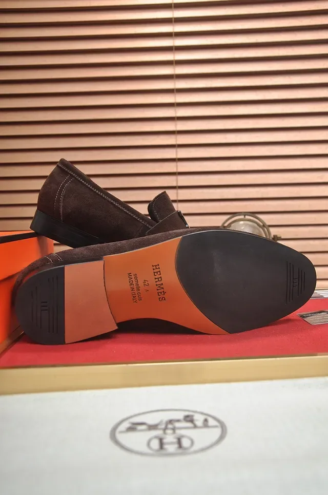 Hermès Oran Brown Black Suede Upper H-Buckle Strap Loafer 3
