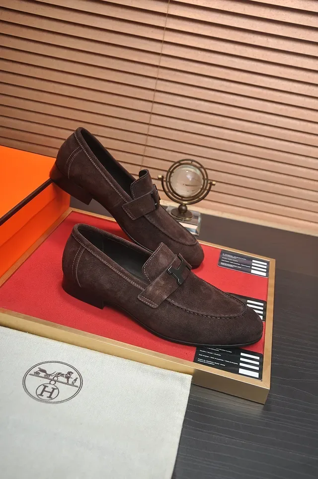 Hermès Oran Brown Black Suede Upper H-Buckle Strap Loafer 4