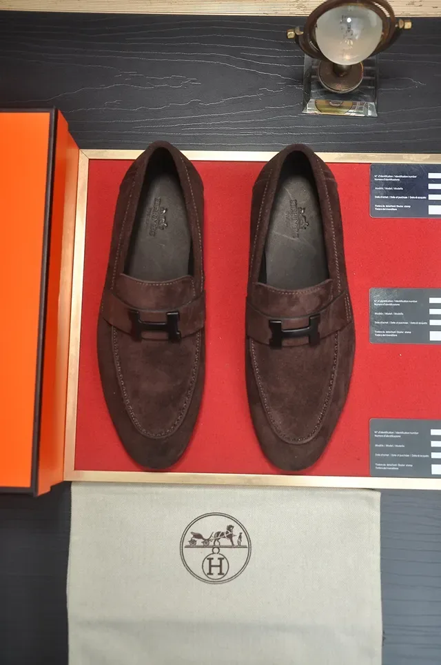 Hermès Oran Brown Black Suede Upper H-Buckle Strap Loafer 5