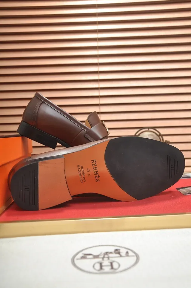 Hermès Oran Brown Leather H-Buckle Loafers 3