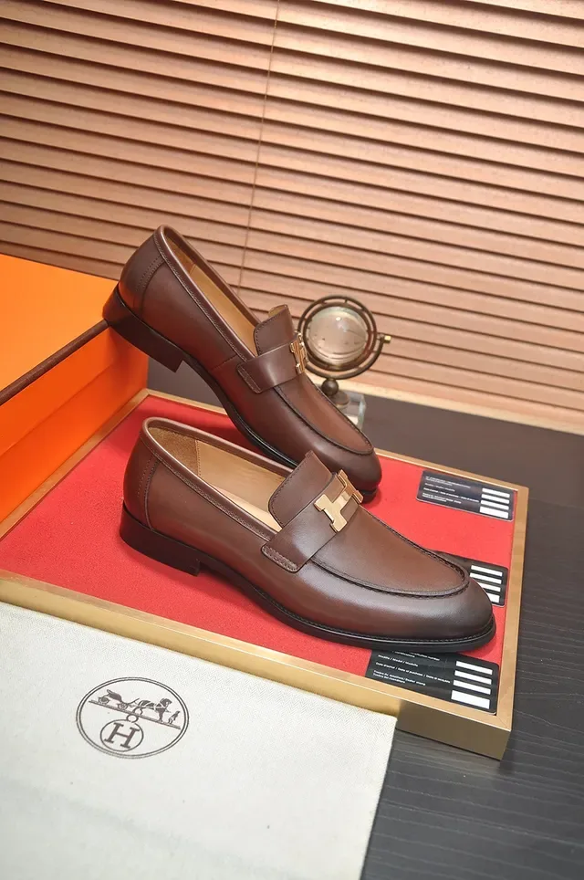 Hermès Oran Brown Leather H-Buckle Loafers 4