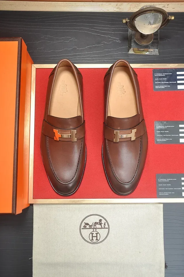Hermès Oran Brown Leather H-Buckle Loafers 5