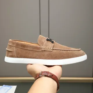Hermès Oran علوة بنية وبيضاء من السوداء حزام مع ربطة H حذاء لوفر