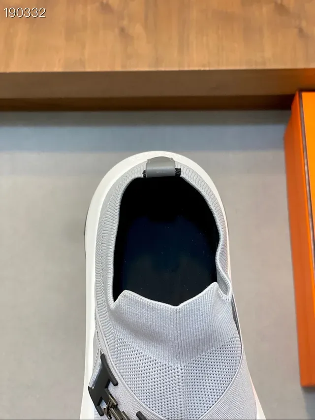Hermès Oran Gray White Knit Upper Slip-On Construction Lifestyle Sneakers 4