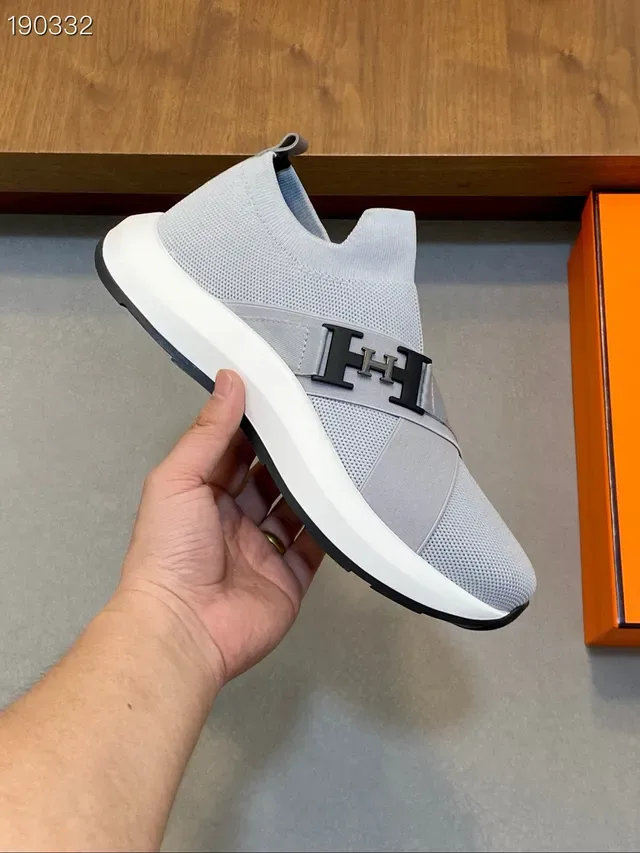 Hermès Oran Gray White Knit Upper Slip-On Construction Lifestyle Sneakers 7